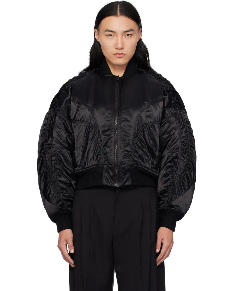 Thierry Mugler Black Satiny Bomber Jacket B1919