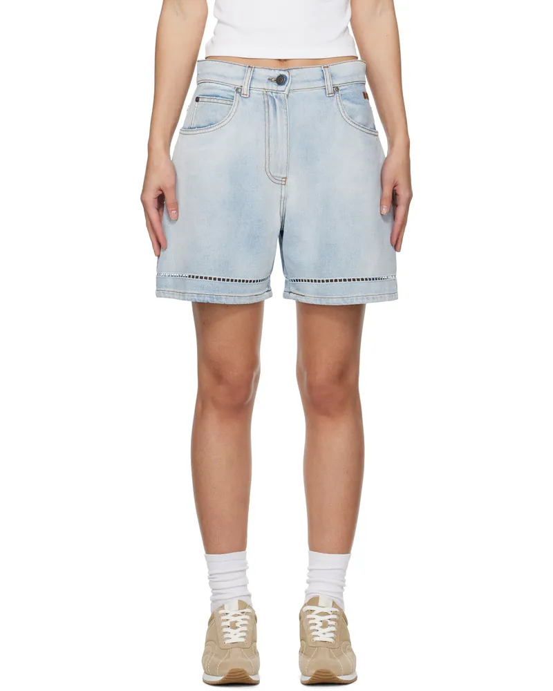 MSGM Blue Perforated Light Washed Denim Shorts 85