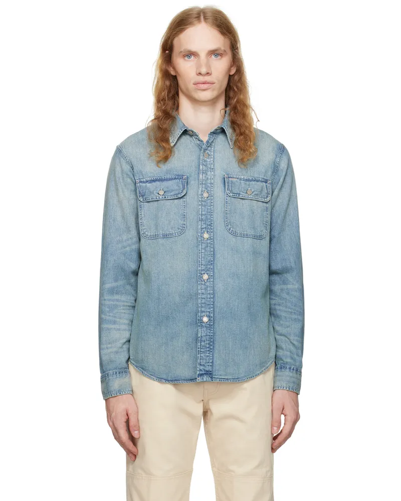 RRL Blue Indigo-Dyed Denim Shirt Clearfield