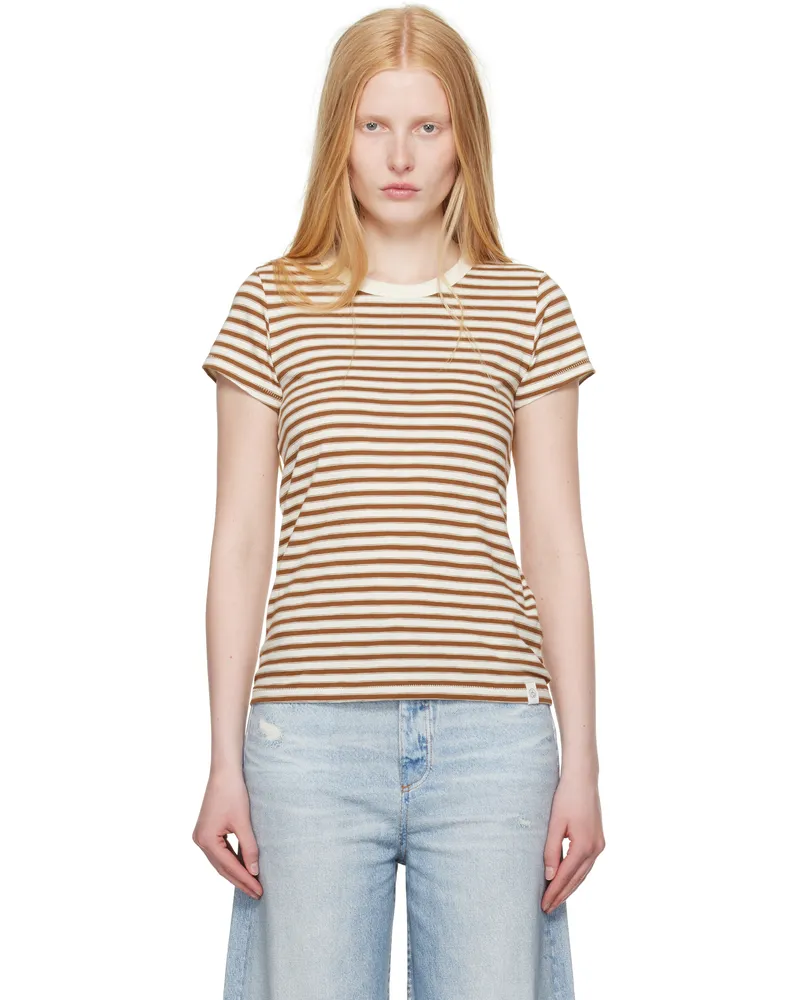 Rag & Bone Beige & Brown 'The Slub Striped' T-shirt Wrbrm