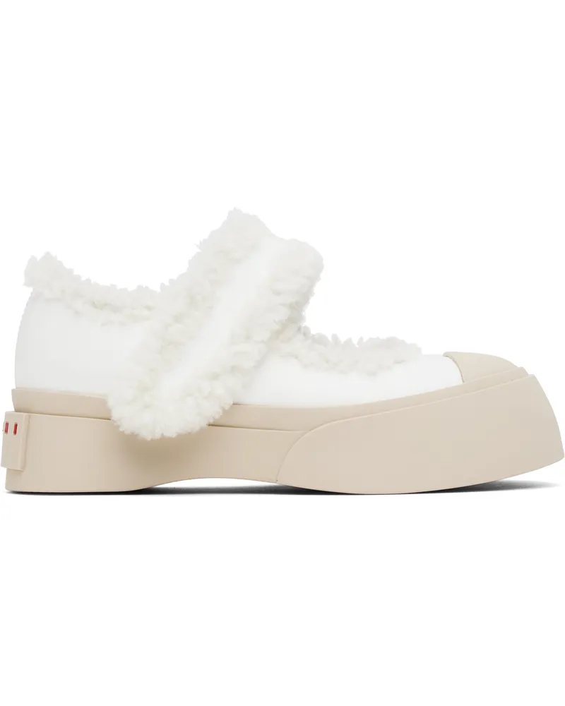 Marni White Mary Jane Pablo Shearling Ballerina Flats Zl835