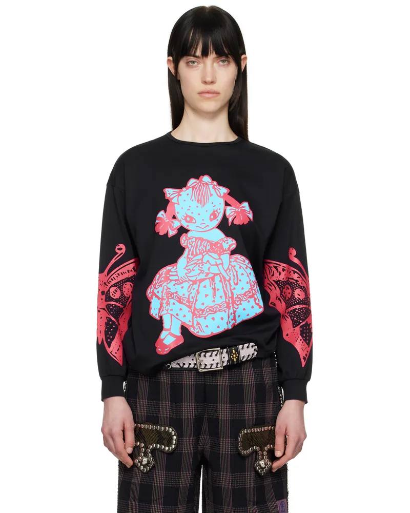CHOPOVA LOWENA Black Dotty Oversized Jersey T-shirt Black