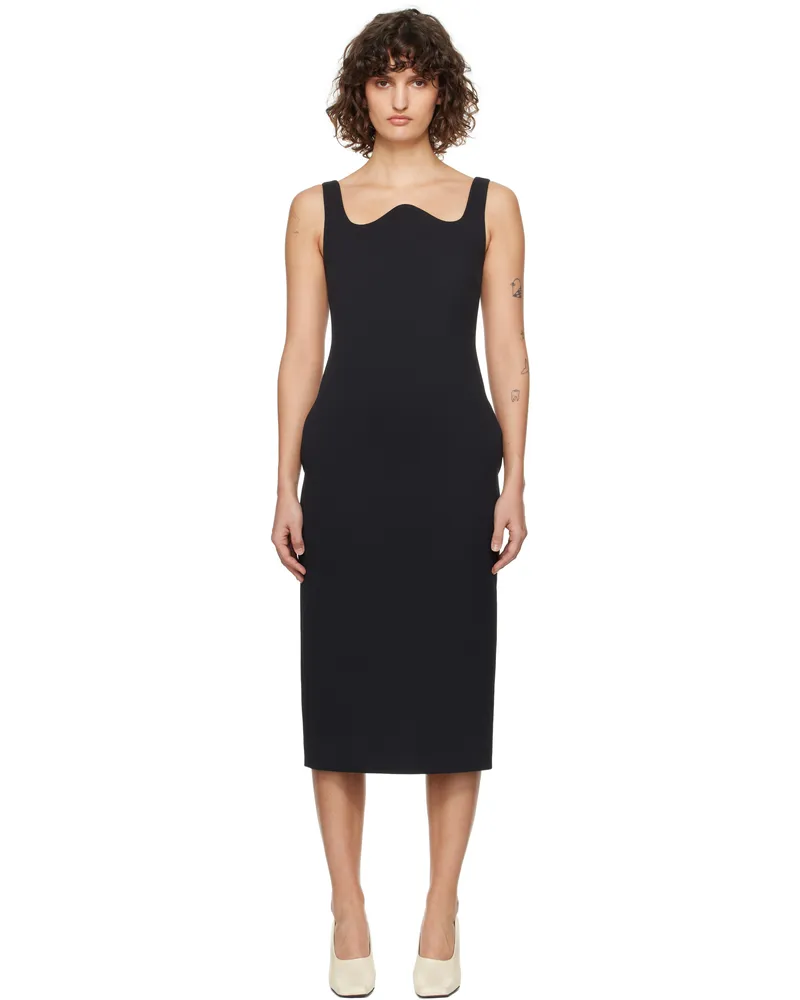 RECTO Black RC Signature Curved Neck Midi Dress Black