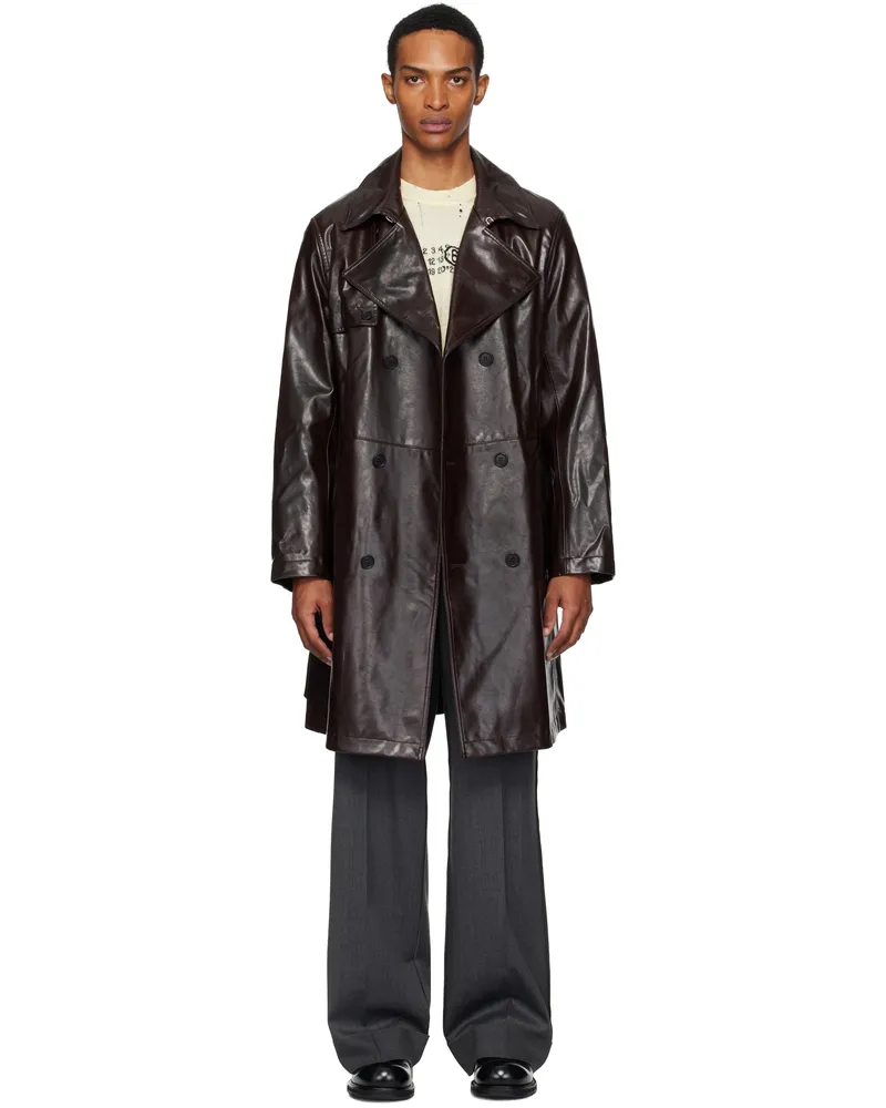 Maison Margiela Burgundy Double-Breasted Faux-Leather Jacket 144