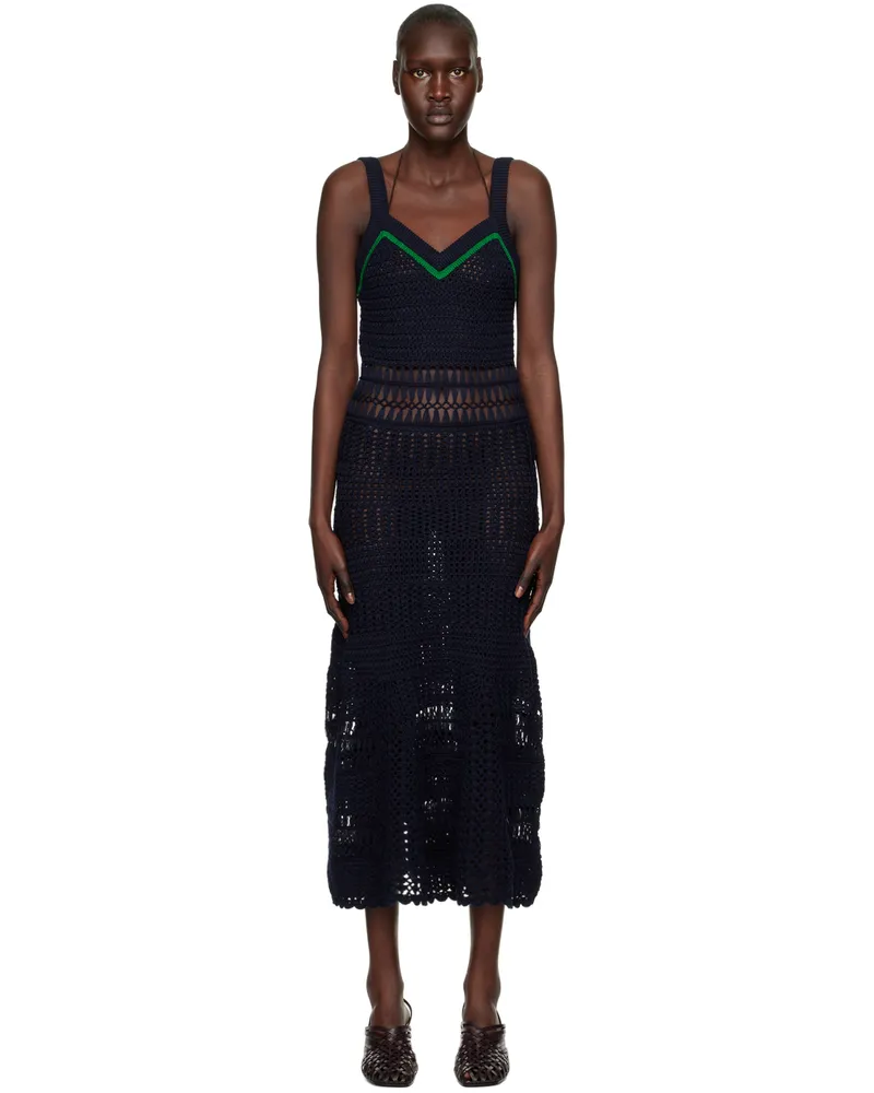 Wales Bonner Navy Djembe Midi Dress Navy