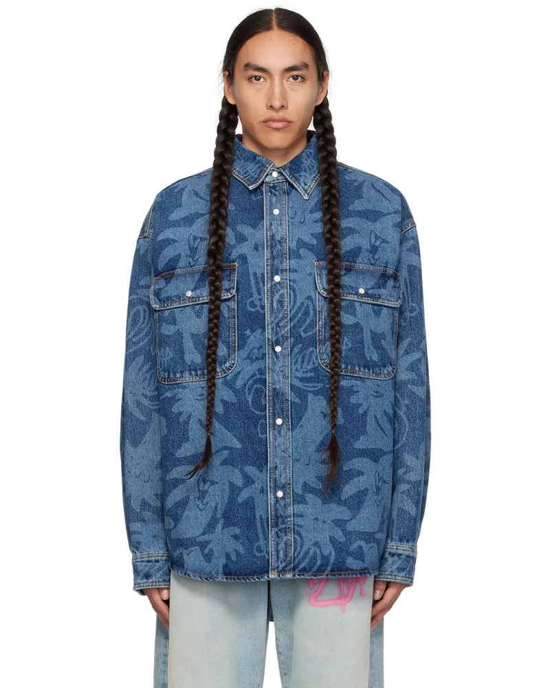Palm Angels Blue Palmity Denim Shirt Blue