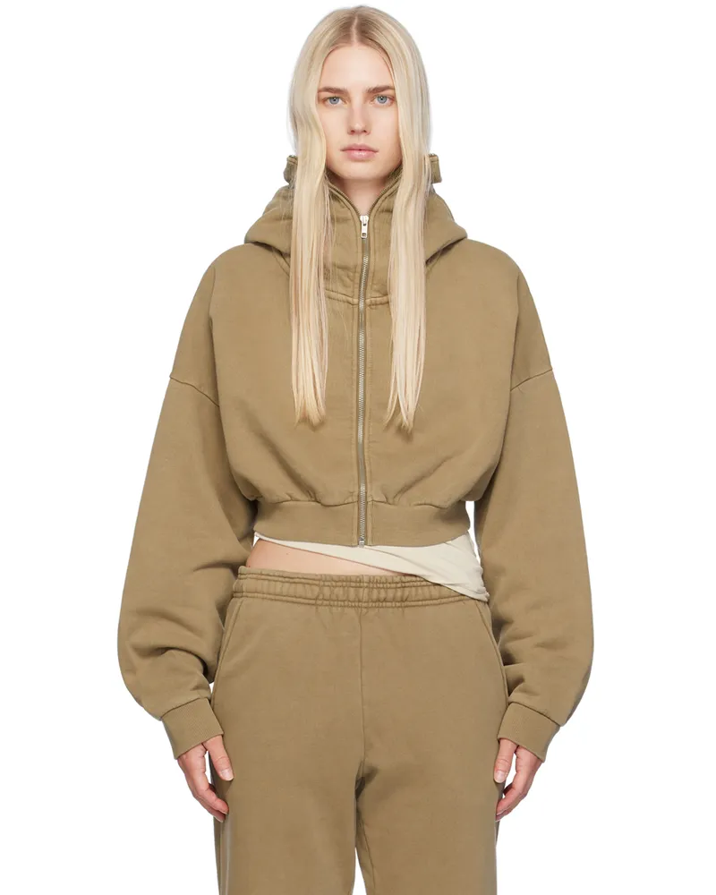 Entire Studios Beige Cropped Full Zip Hoodie Cork