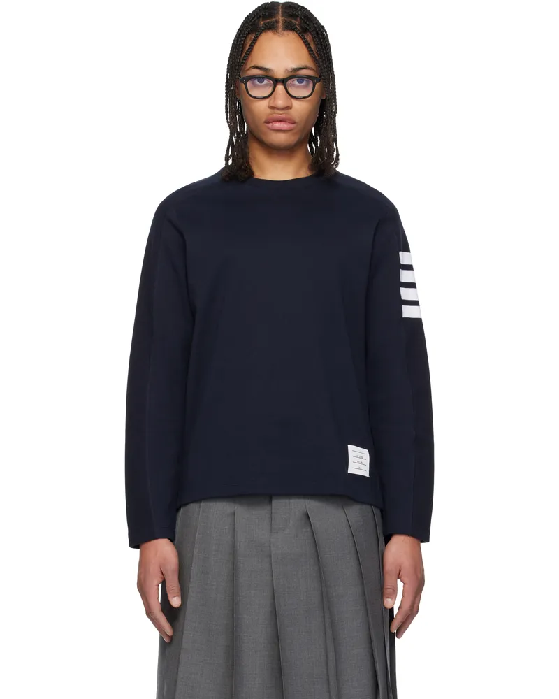 Thom Browne Navy Milano Cotton 4-Bar T-shirt 415