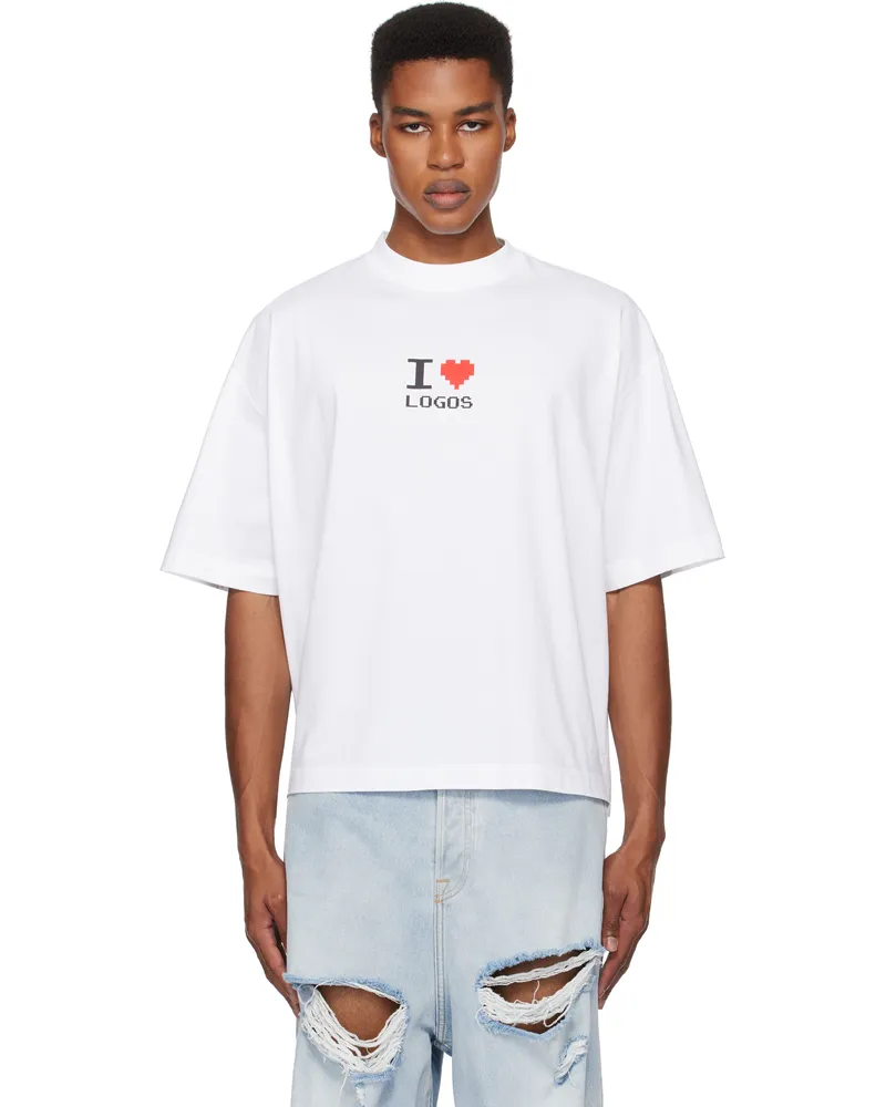 VETEMENTS White 'I Love Logos' Cropped Boxy T-shirt