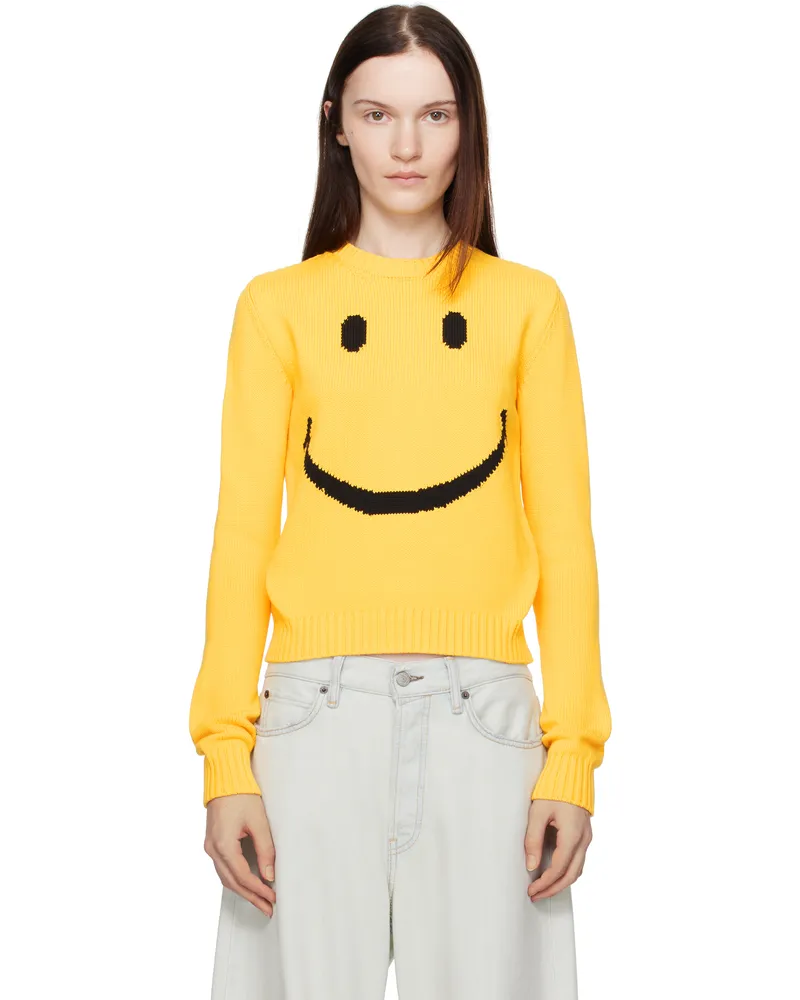 Moschino Yellow Cotton Blend Pullover Smiley Sweater 0028