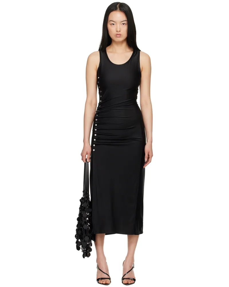 Paco Rabanne Black Draped Midi Dress P001