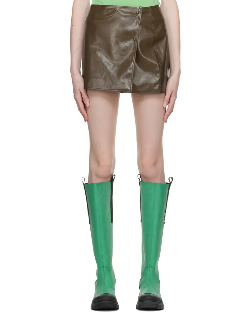 Ganni Brown Patent Faux-Leather Miniskirt 377