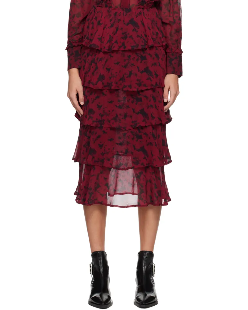 Ganni Red & Black Tiered Maxi Skirt 450