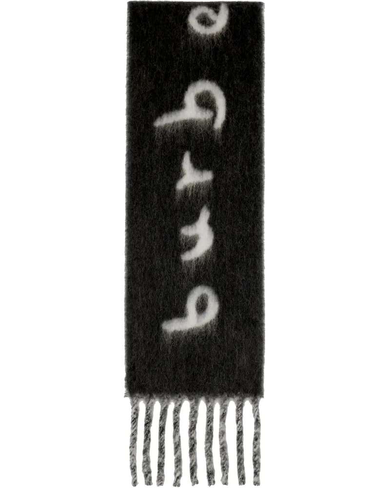 Burberry Black & White Logo Alpaca Wool Blend Scarf Black