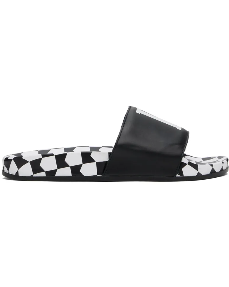 RHUDE Black Checkered Leather Slides Black