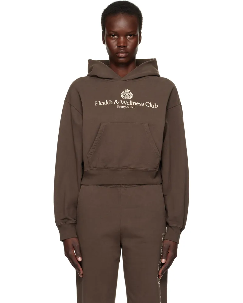 SPORTY & RICH Brown H&W Crest Cropped Hoodie 10