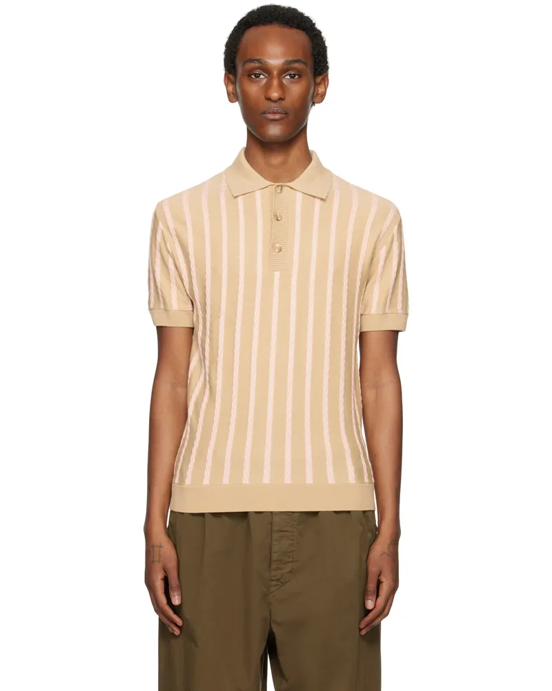 King & Tuckfield Brown Textured Stripe Polo Sesame