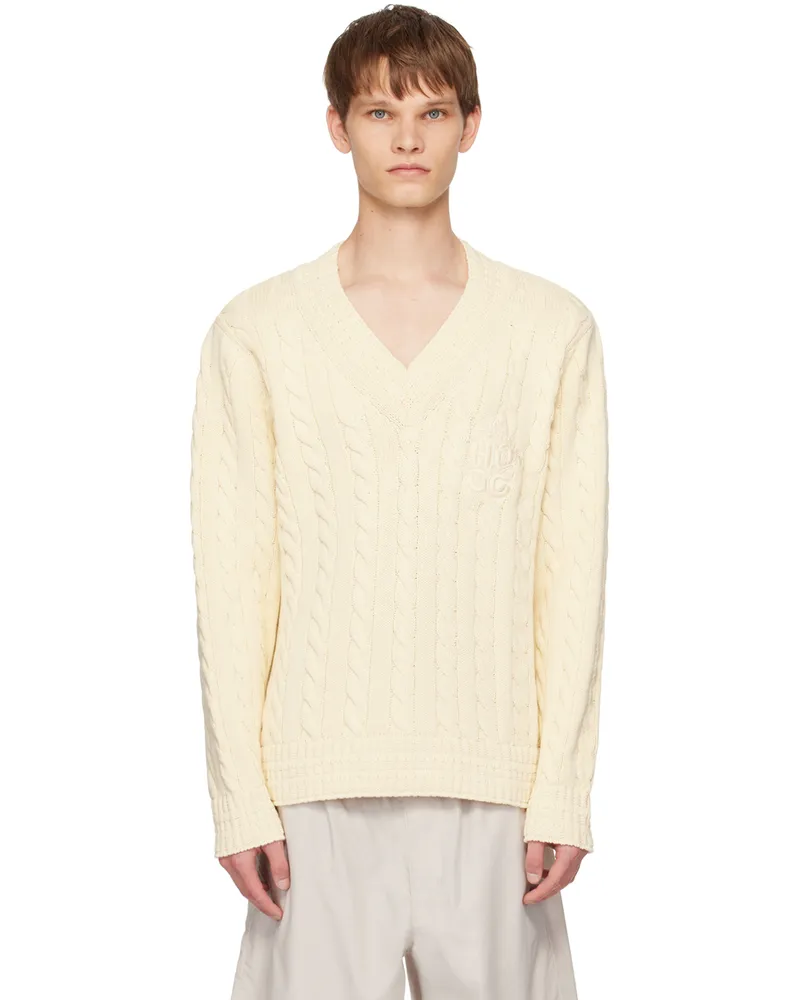 HUGO BOSS Off-White V-Neck Sweater 279-light