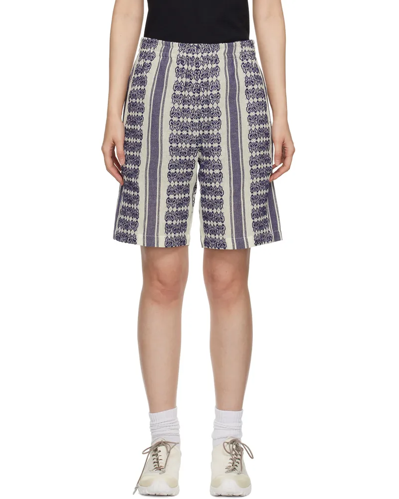 NEEDLES White & Navy Papillion Stripe Shorts A-white