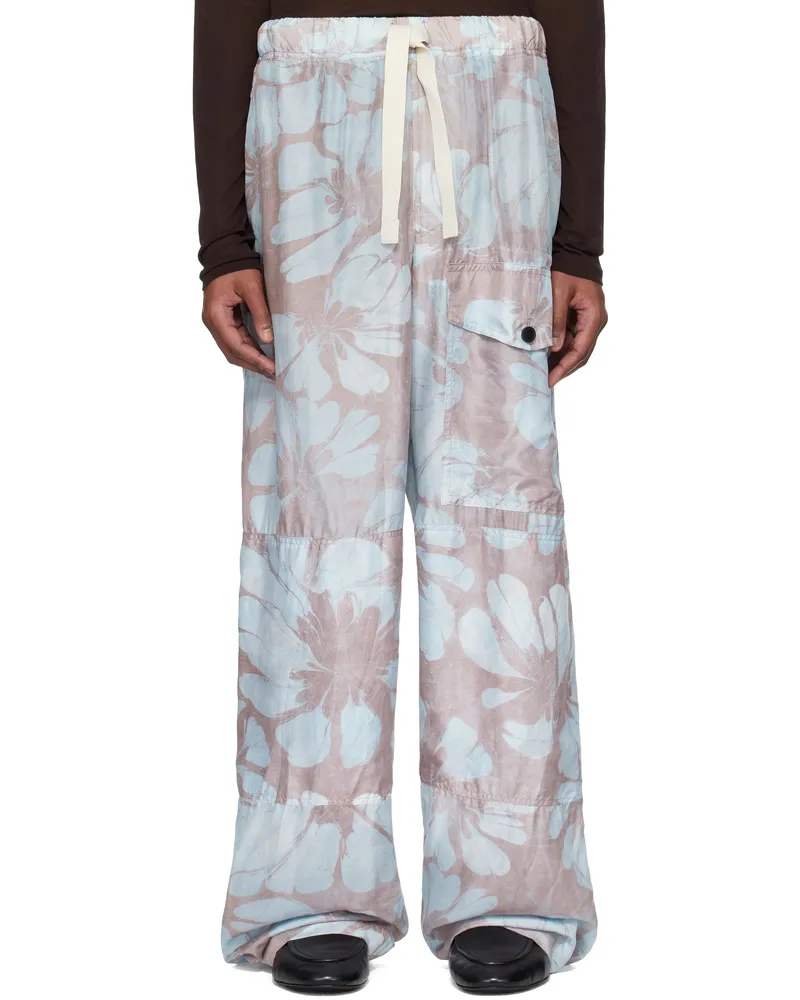Dries van Noten Pink & Blue Silk Drawstring Cargo Pants Pale