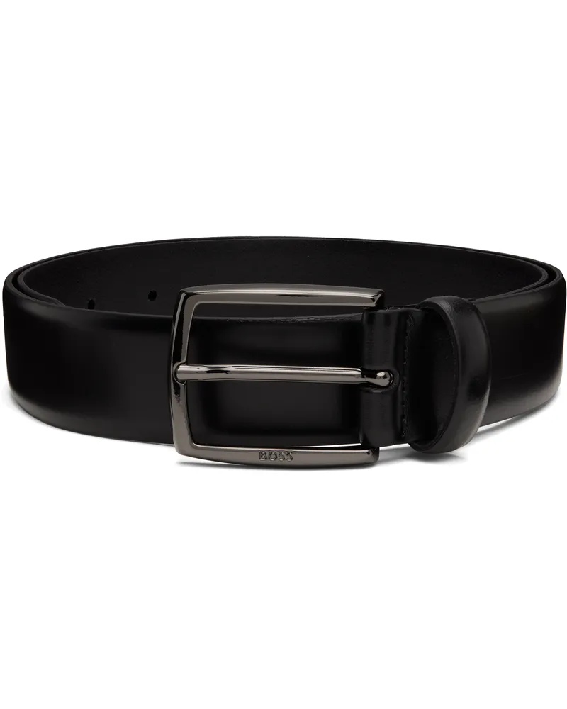 HUGO BOSS Black Italian-Leather Polished Buckle Belt 001-black