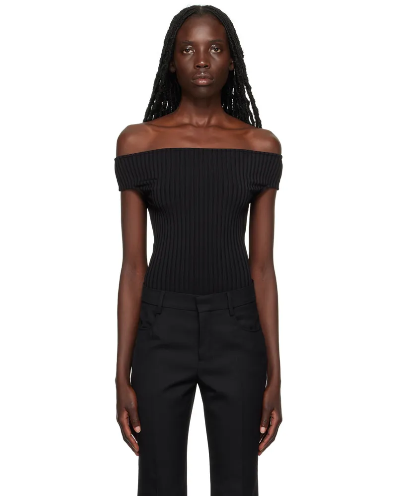 AMI Paris Black Bare Shoulder Bodysuit 001