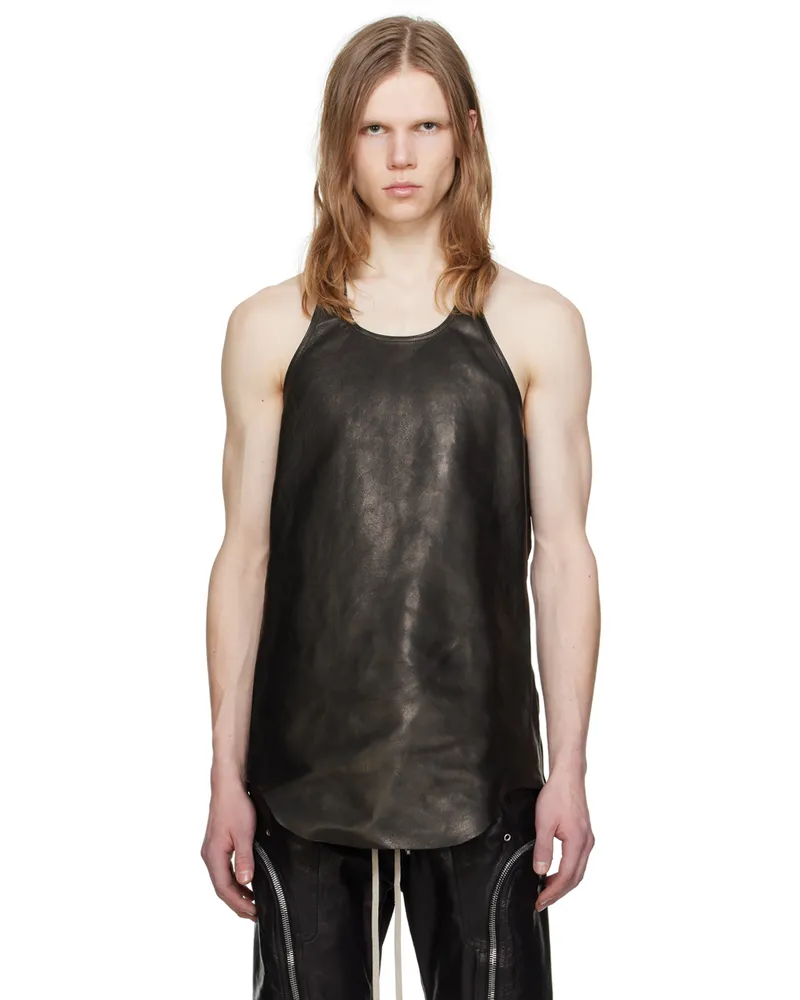 Rick Owens Black Scoop Neck Leather Tank Top 09