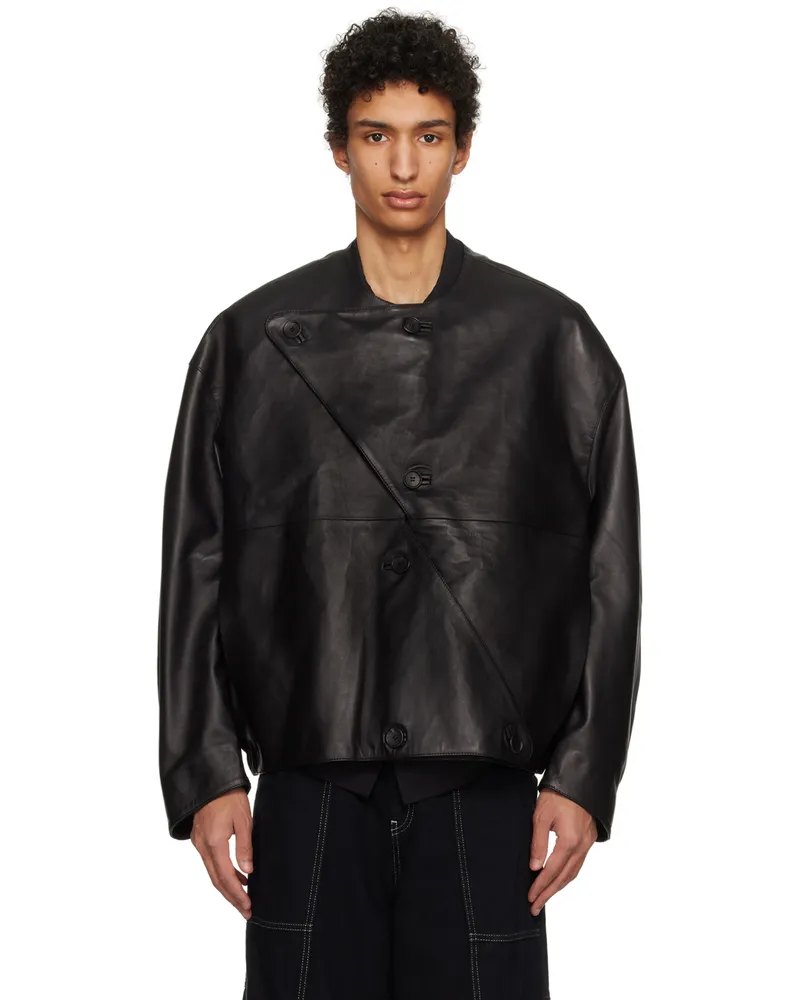 T/SEHNE Black Lock Leather Jacket Black
