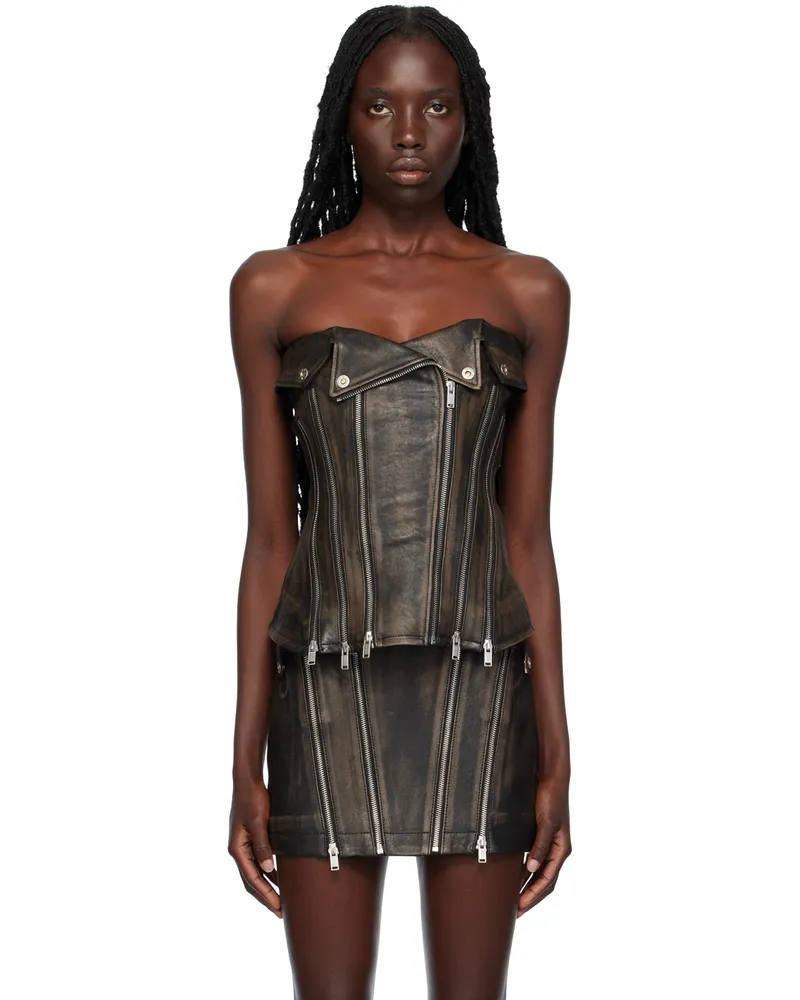 Dion Lee Black Zip Leather Tank Top Burnished