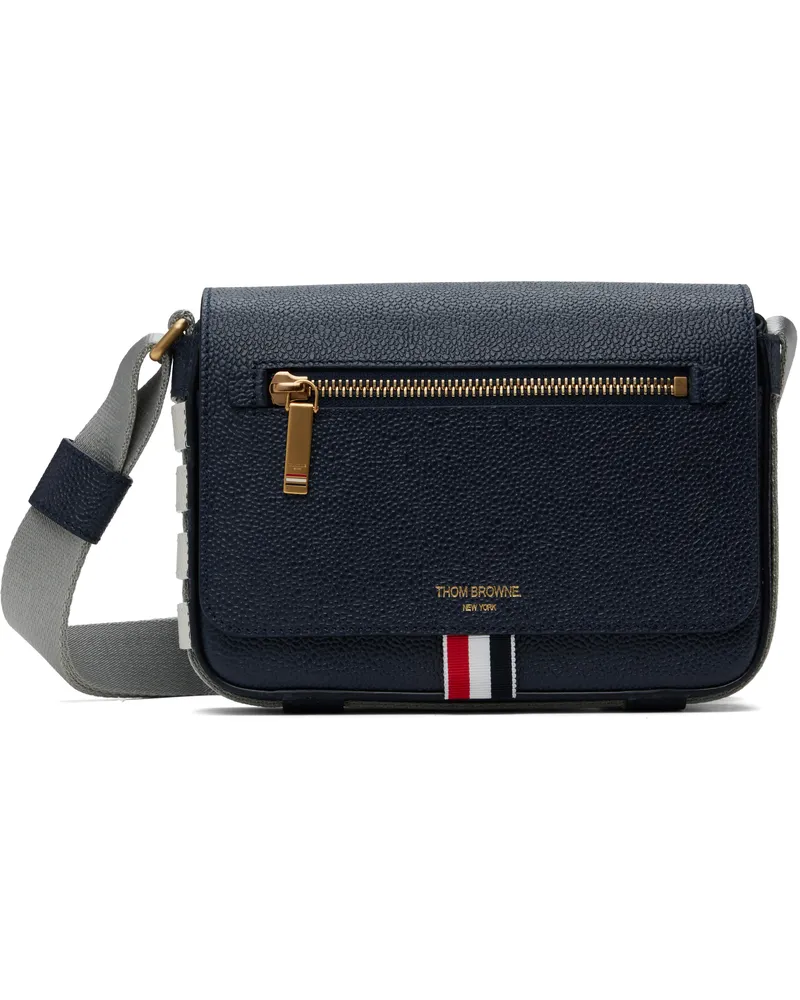 Thom Browne Navy Pebble Grain Small Reporter Bag 415navy
