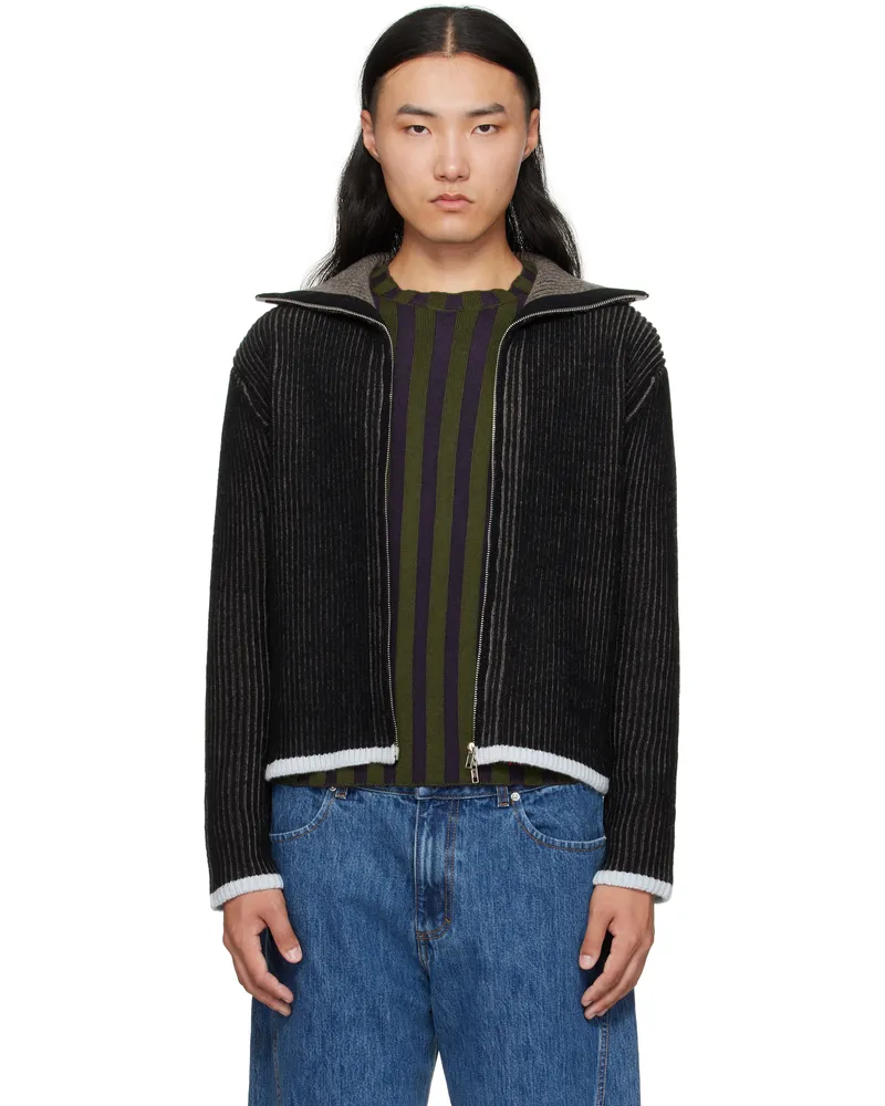 Eckhaus Latta Black & Brown Huddle Zip Sweater Blackbird