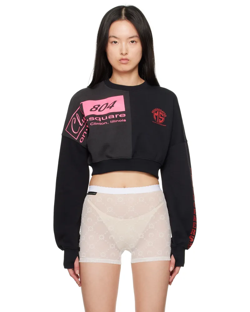Marine Serre Black Regenerated Graphic Sweatshirts Cropped Sweatshirt Bk99