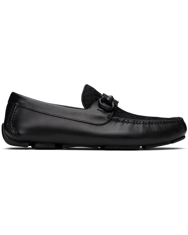 Ferragamo Black Gancini Ornament Driver Loafers Nero