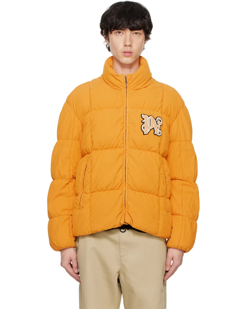 Palm Angels Orange Monogram Corduroy Down Jacket Light