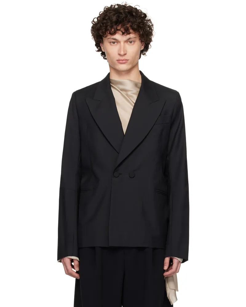 AARON ESH Black D Breasted Wool Blazer Aess25tj01m