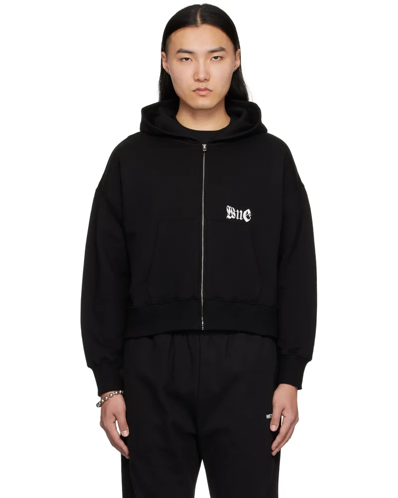 WE 11 DONE Black Logo Zip-Up Hoodie Black