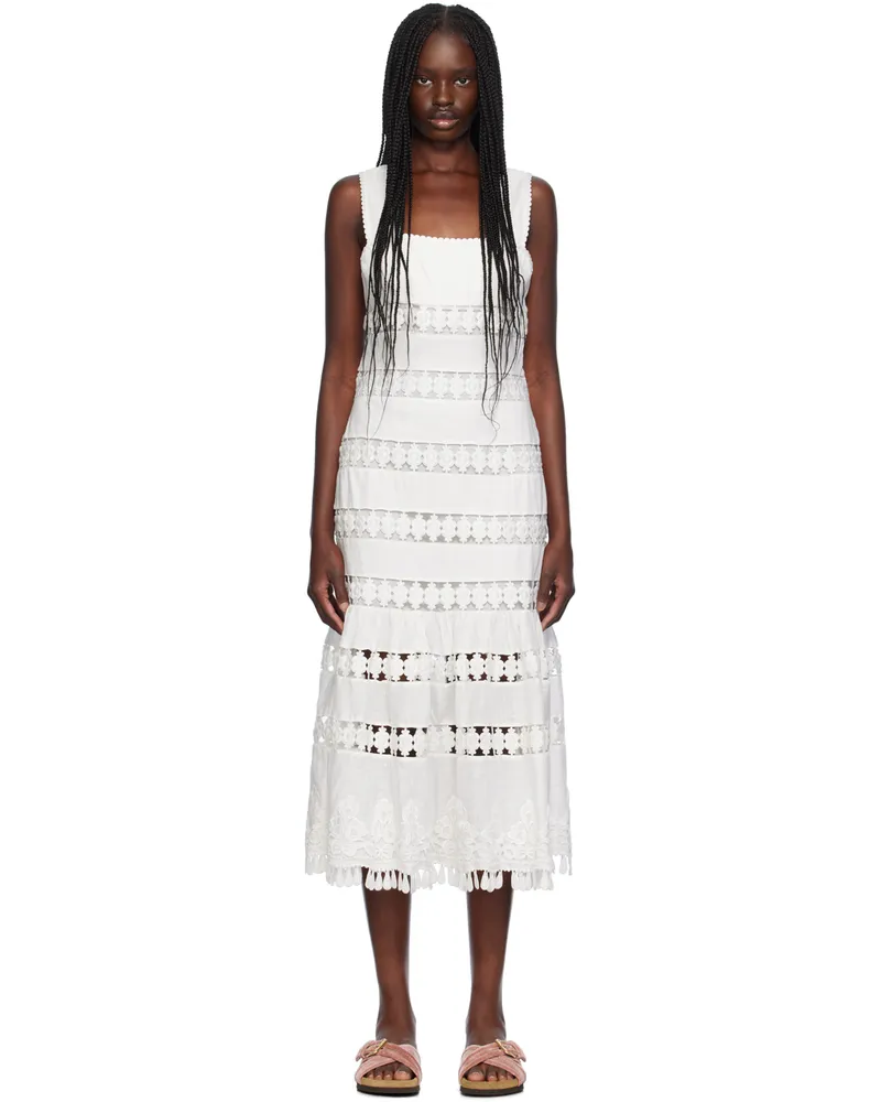Zimmermann White Pop Trimmed Midi Dress Ivory