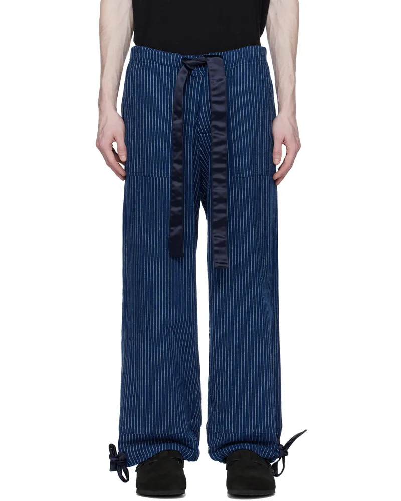 Greg Lauren Navy Pinstripe Trousers Indigo