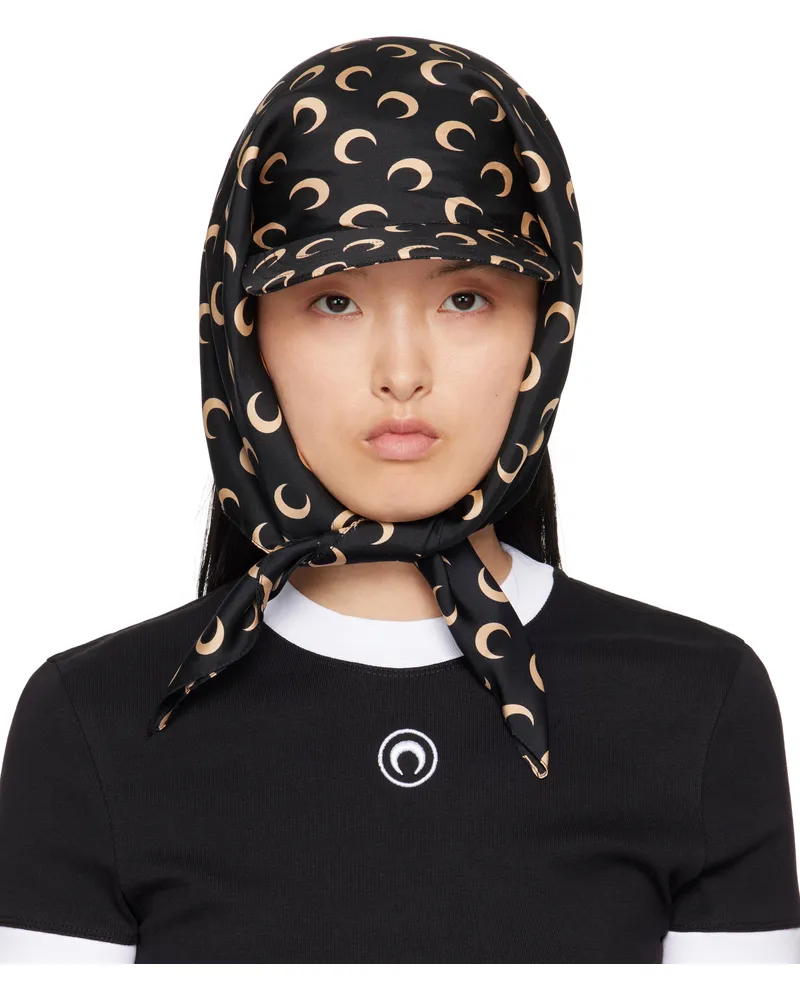 Marine Serre SSENSE Exclusive Black & Beige Regenerated Silk Veiled Cap It99