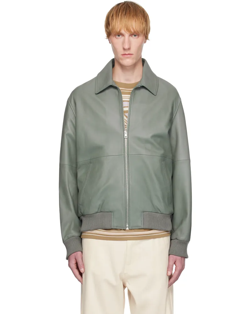 Kitsuné Gray Zipped Leather Bomber Jacket 0082