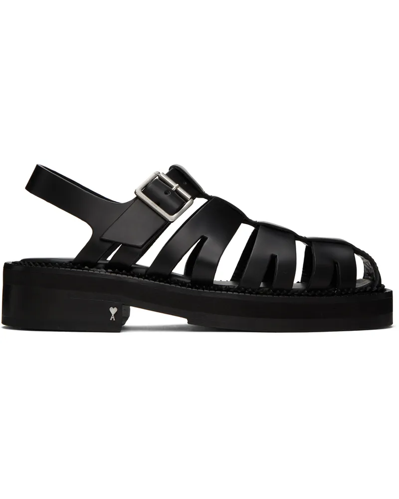 AMI Paris Black Fisherman Flat Sandals 001