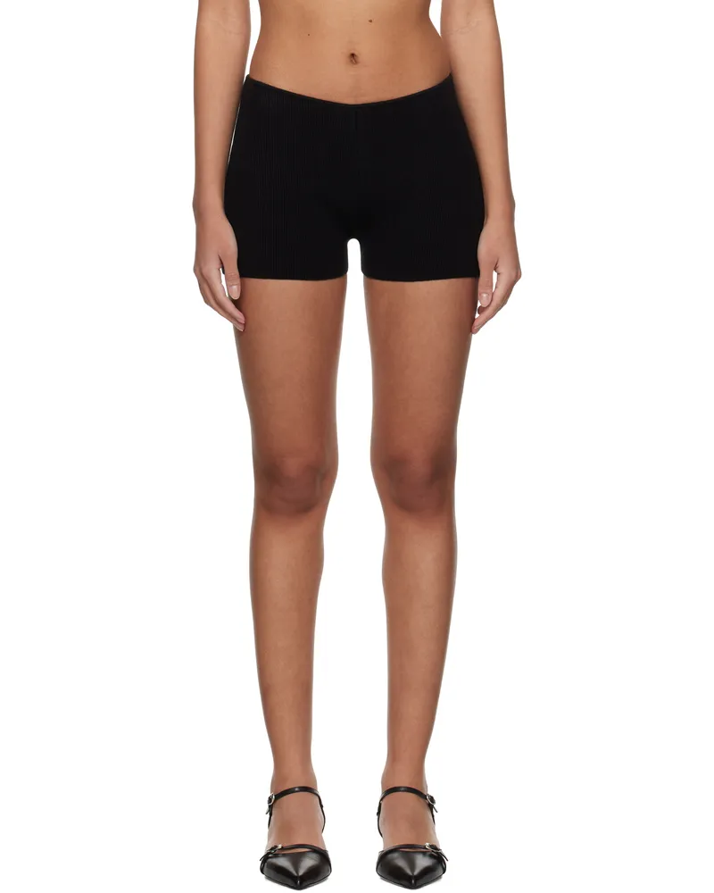 GUIZIO Black Rib Knit Hot Shorts Black