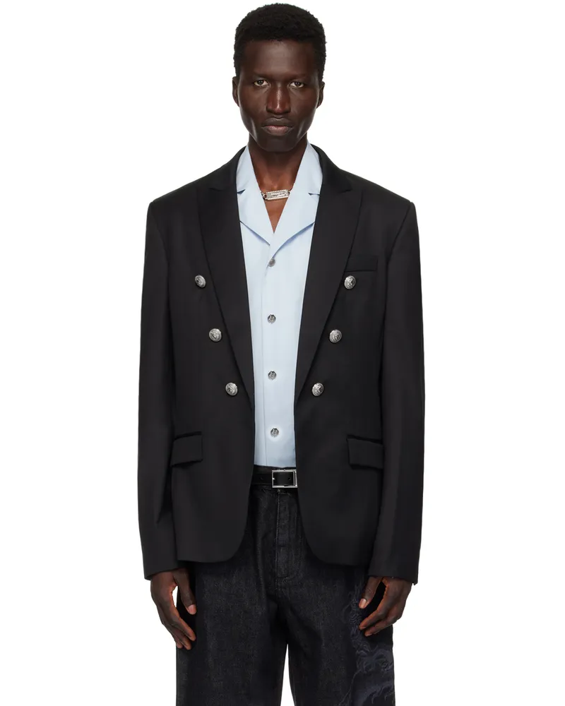 Balmain Black Peaked Lapel Blazer 0pa