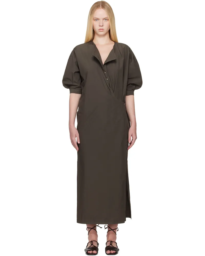 Christophe Lemaire Brown Short Sleeve Twisted Midi Dress Br449
