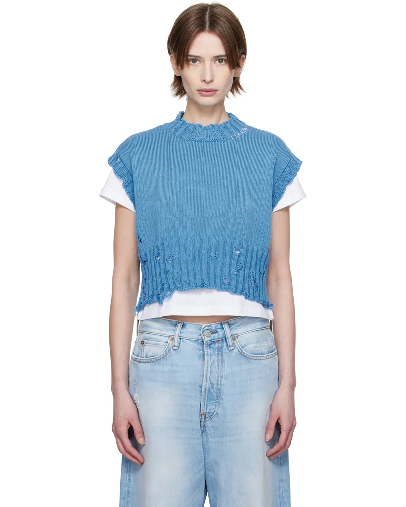 Marni Blue Cotton Sleeveless Crewneck Sweater 00b52