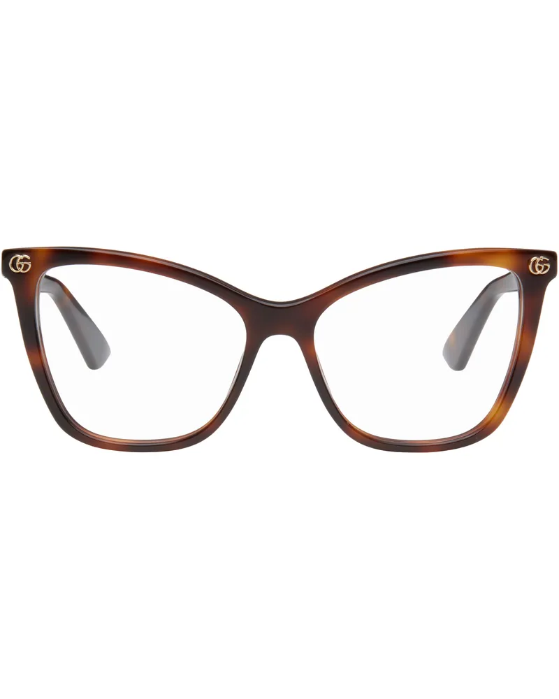 Gucci Brown Light Acetate GG Cat Eye Glasses 002