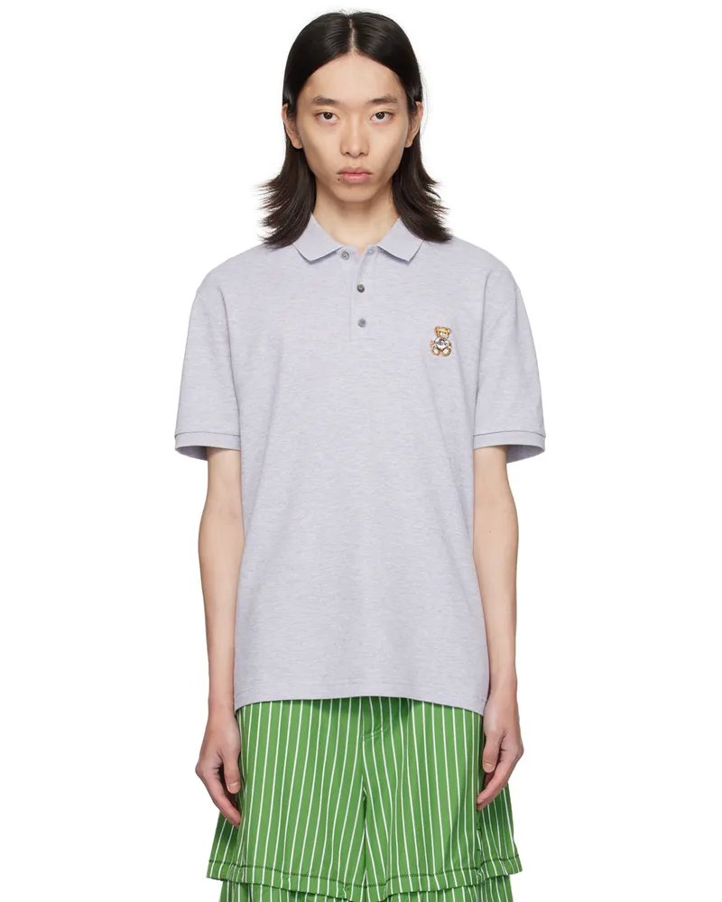 Moschino Gray Teddy Patch Polo Grey