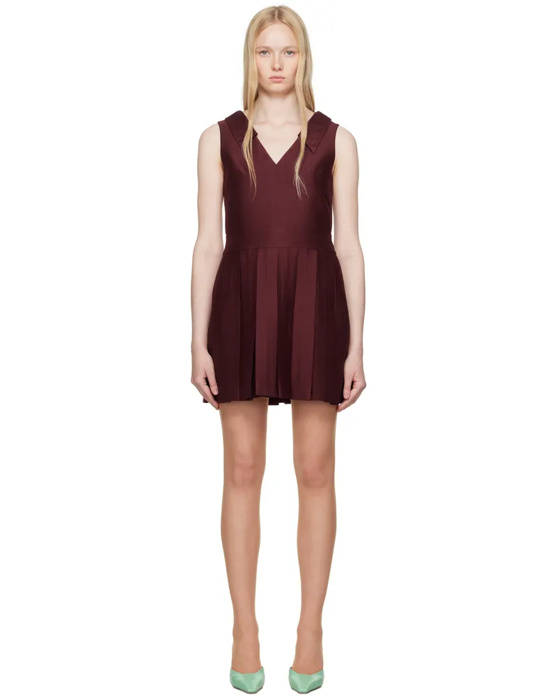 SHUSHU/TONG Burgundy Lapel Pleated Minidress Wr100
