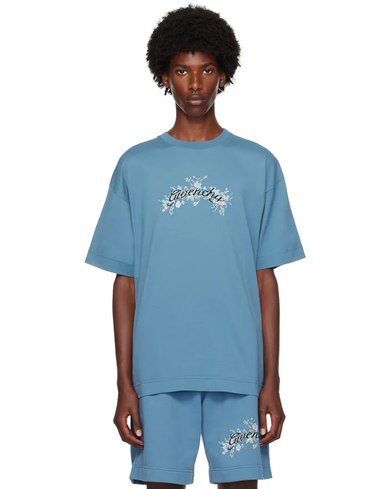 Givenchy Blue Floral Logo T-Shirt 495-steel