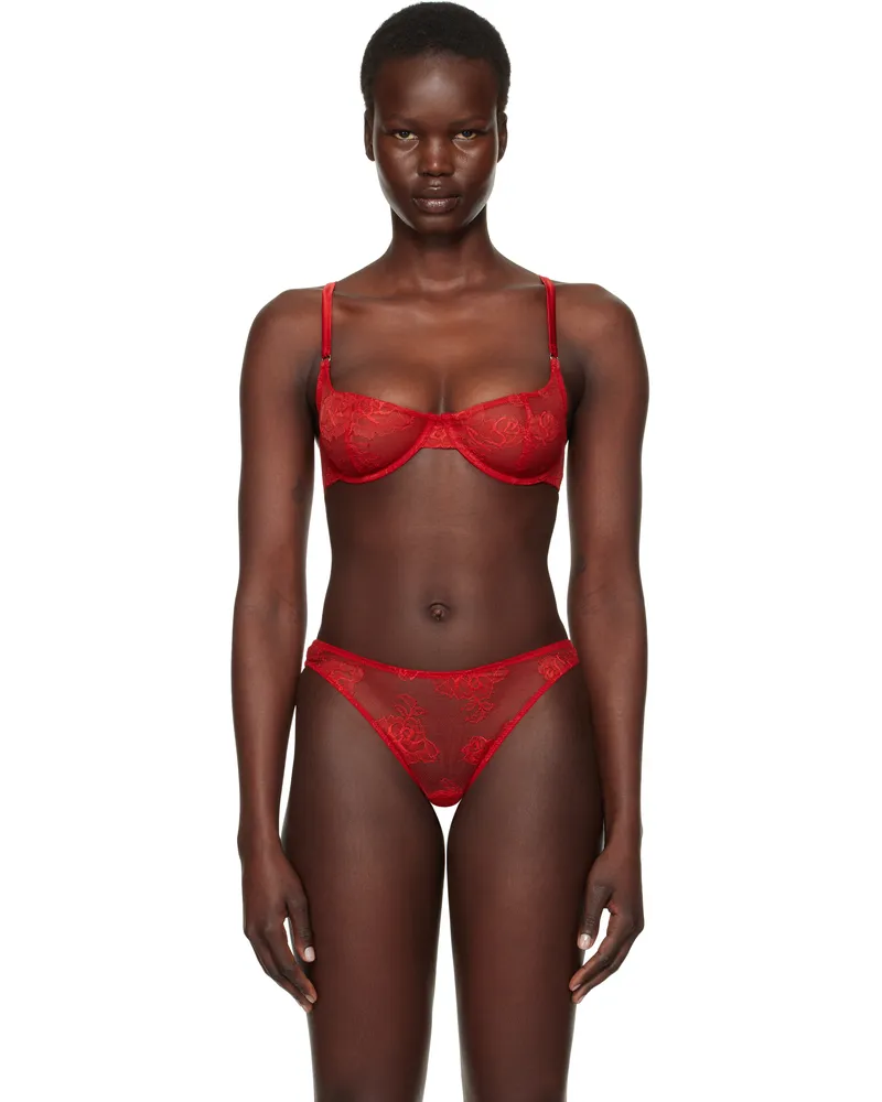 Fleur Du Mal Red Bouquet Lace Scooped Balconette Bra 0323
